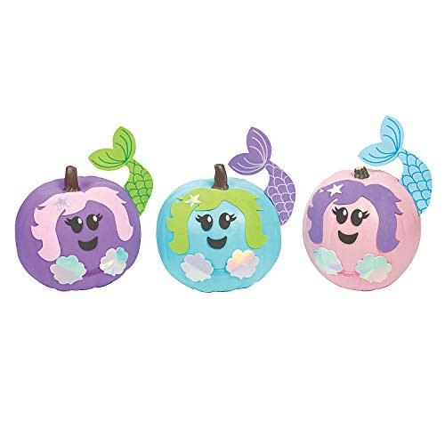 Fun Express Mermaid Pumpkin Decorating Kit - Makes 12 - Halloween Crafts for Kids