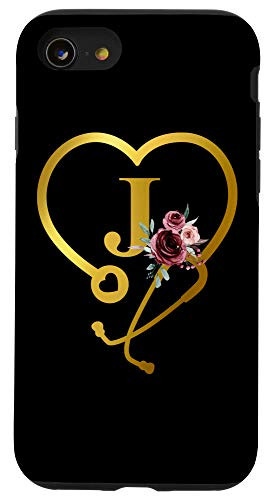 iPhone SE -2020- / 7 / 8 Personalized Gift for Nurse Doctor Initial Letter J Black Case