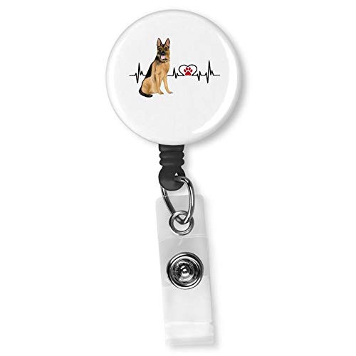 German Shepherd Heartbeat EKG Heart Line Pick Your Dog Color Badge Reel ID Holder