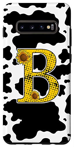 Galaxy S10 Plus Cow Print Black White Sunflower Letter B Monogram Spotted Case