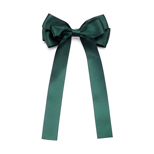 JQDRibbon Bow Hair Clip-Hair Accessories Headwear Hair Bow Clips Bowknot Hairpins Girl French Barrette Ponytail Holder-Dark green-