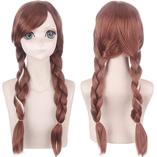 Ebingoo Women Long Braid Brown and Pink Two Tone Wig Cosplay Halloween Costume Wig Weaving Double tail Braided Hair Wigs