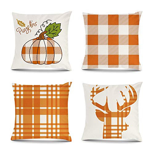 Fall Pillow Covers 18x18 Set of 4 for Fall Decor Farmhouse Thanksgiving Buffalo Check Plaid Pumpkin Outdoor Fall Pillows Decorative Throw Pillows Autumn Cushion Cases for Couch Fall Pillow Covers 18x18 Set of 4 for Fall Decor Farmhouse Thanksgiving Buffalo Check Plaid Pumpkin Outdoor Fall Pillows Decorative Throw Pillows Autumn Cushion Cases for Couch