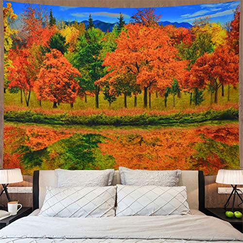 Amonercvita Fall Forest Tapestry Yellow Green Trees Tapestry Autumn Nature Landscape Tapestry Wild River Jungle Scenery Tapestry Wall Hanging for Bedroom H59xW78
