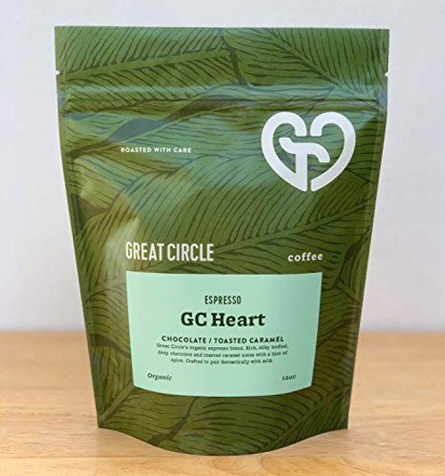 Great Circle Coffee GC Heart Espresso - Ground Coffee - Medium Dark Roast - Organic Coffee Beans - Smooth - Specialty Coffee - Fresh Roasted Coffee