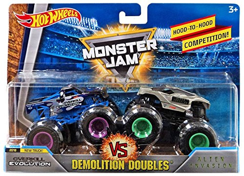 Hot Wheels Monster Jam Demolition Doubles OverKill Evolution VS Alien Invasion 1:64 Diecast