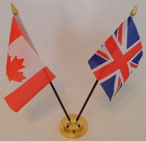 Canada Canadian Union Jack 2 Flag Friendship Table Display With Gold Base