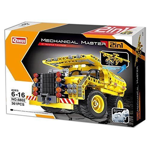 Mechanical Master 2-in-1 Dump Truck and Airplane Building Blocks Set. Kids STEM Education, 361pcs Engineering Bricks Construction Kit