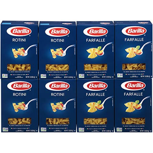 BARILLA Blue Box Pasta Variety Pack Farfalle  and  Rotini 16 oz. Box -Pack of 8- 8 Servings per Box - Non-GMO Pasta Made with Durum Wheat Semolina - Italys 1 Pasta Brand - Kosher Certified Pasta