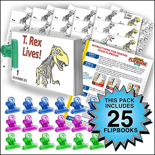 Fliptomania T. Rex Flipbook Animation Activity Pack - 25 Sets DIY Flip Books