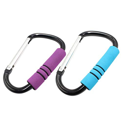 NUOBESTY 2pcs Baby Stroller Hooks Clips X-Large Stroller Organizer Hook Clip for Hanging Purse Shopping Diaper Bags Purple  Plus Blue