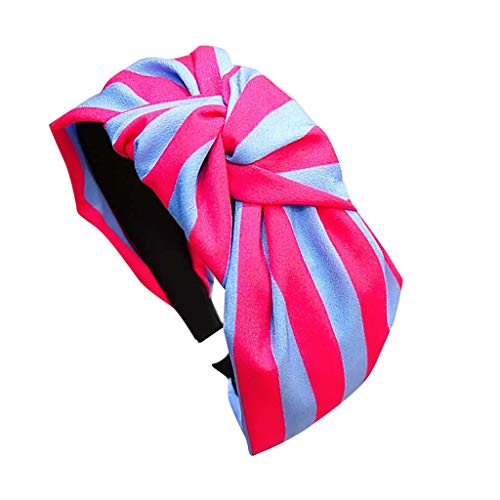 Holzkary Fashion Hair Hoop Wide Headbands Cross Knot Hairband Headwear Solid Color Cloth Hair Accessories for Women-Hot Pink-1-