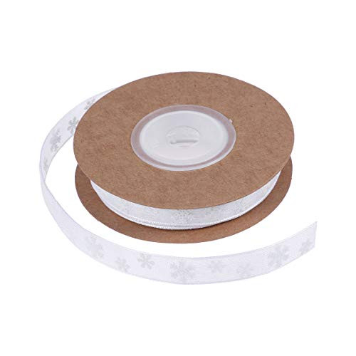 BESTOYARD 1cm Christmas Snowflake Ribbon Xmas Tree Decoration Band Decorative Ribbon Hair Bows Gift Wrapping DIY Crafts -White 10M-