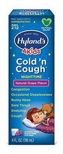 Cold Medicine for Kids Ages 2 Plus by Hylands Cold and Cough 4 Kids Grape Nighttime for Cough Decongestant Allergy and Common Cold Symptom Relief 4 Fl Oz Each