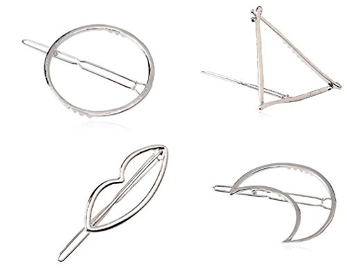 Fashion Woman Hair Accessories Triangle Hair Brooch Clip Pin Metal Geometric Alloy Hairband Moon Circle Hairgrip Barrette Girls Holder -Silver-