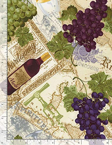 Timeless Treasures Wine and Grapes on Text Cotton Fabric by The Yard