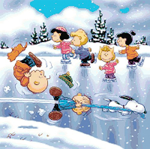 Peanuts Charlie Brown and Gang Ice Skating Counted Cross Stitch Pattern