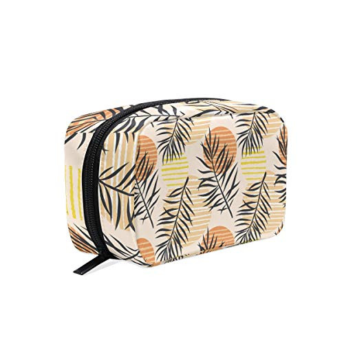 Makeup Cosmetic Bag Tropical Palm Leaves Round Striped Circle Orange Portable Travel Train Case Toiletry Bags Organizer Multifunction Storage Bag Makeup Cosmetic Bag Tropical Palm Leaves Round Striped Circle Orange Portable Travel Train Case Toiletry Bags Organizer Multifunction Storage Bag