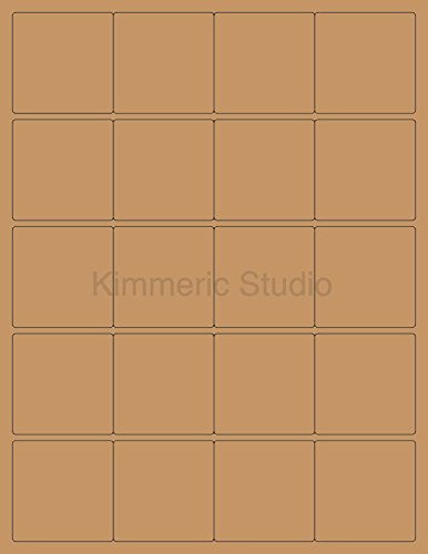 -6 Sheets- 120 2 inchx2 inch Blank Square Brown Kraft Stickers for Inkjet  and  Laser Printers. Size 8-1/2 inchx11 inch Standard Sheets