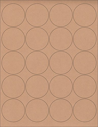 -6 SHEETS- 120 2 inch Blank Round Circle Brown KRAFT Stickers for Inkjet  and  Laser Printers. Size 8-1/2 inchx11 inch Standard Sheets