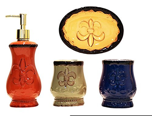 Tuscany Fleur De Lis 4 Piece Bathroom Accessories Set