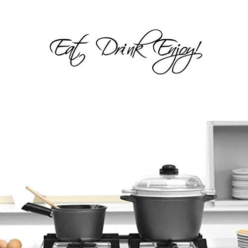 BIBITIME 22.44 inchx6.69 inch Vinyl Wall Decal Quote Eat Drink Enjoy Sign Inspirational Sayings Decor Sticker for Kitchen Eating Room PVC Art Mural