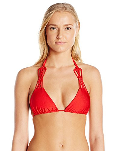 Luli Fama Womens Cuba Libre Crisscross Braided Triangle Bikini Top Luli Red X-Small