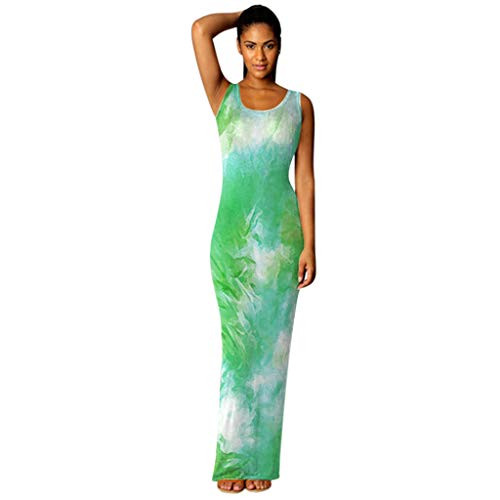 Ghazzi Women Dresses Womens Sleeveless Crewneck Tie-dye Printed Maxi Dress Summer Casual Bohemian Long Maxi Dresses Green Ghazzi Women Dresses Womens Sleeveless Crewneck Tie-dye Printed Maxi Dress Summer Casual Bohemian Long Maxi Dresses Green