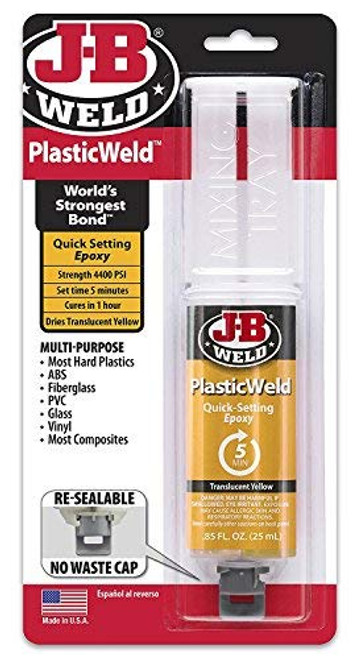 J-B Weld 50132 PlasticWeld Quick-Setting Epoxy Syringe - Dries Translucent Yellow - 25 ml -Pack of 3-