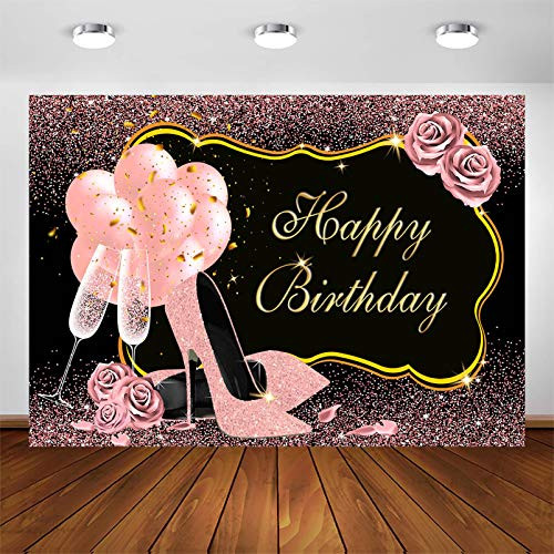 Avezano Rose Gold Birthday Party Backdrop for Girls Women Bday Party Photoshoot Background 7x5ft Glitter Dots High Heels Champagne Balloon Floral Birthday Decorations Photography Backdrops Avezano Rose Gold Birthday Party Backdrop for Girls Women Bday Party Photoshoot Background 7x5ft Glitter Dots High Heels Champagne Balloon Floral Birthday Decorations Photography Backdrops