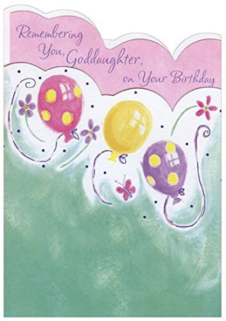 Pink Yellow and Purple Balloons Die Cut Goddaughter - Designer Greetings Birthday Card Pink Yellow and Purple Balloons Die Cut Goddaughter - Designer Greetings Birthday Card