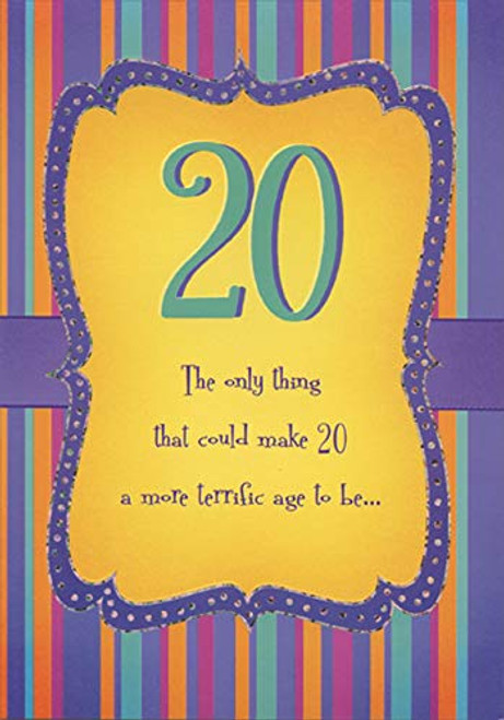 Designer Greetings Purple and Silver Foil Frame on Yellow Age 20 / 20th Birthday Card Designer Greetings Purple and Silver Foil Frame on Yellow Age 20 / 20th Birthday Card