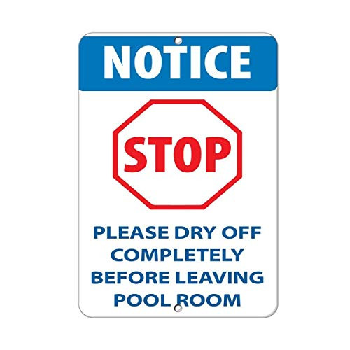 OMYFAIRY Stop Please Dry Off Completely Before Leaving Pool Room Metal Aluminum Sign for Outdoor Indoor Aluminum Decorative Signs 8x12 Inch