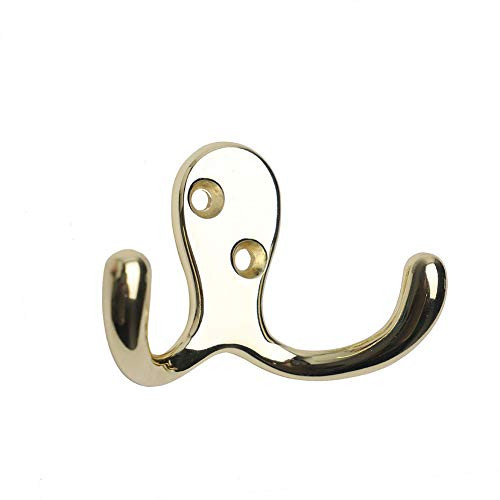 Double Prong Robe Hook Screws Retro Double Robe Hooks Utility Hooks for Coat 5-Pack Gold