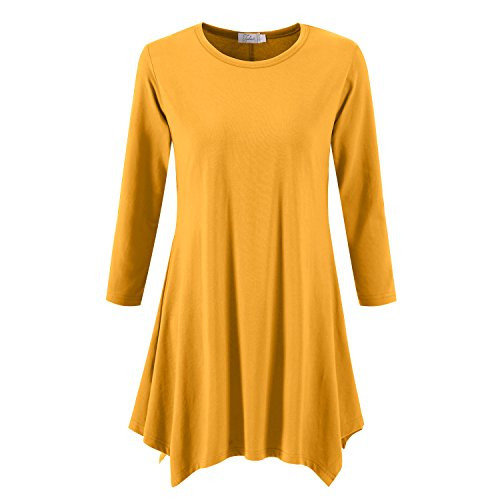 Topdress Womens Swing Tunic Tops 3/4 Sleeve Loose T-Shirt Dress Golden 3X new