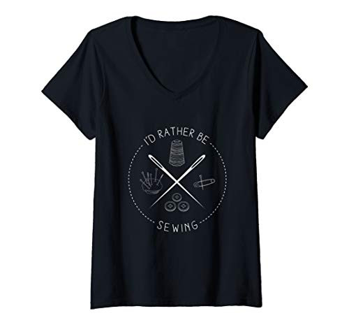 Womens Id Rather Be Sewing - Sewing Machine Craft Handicraft Gift V-Neck T-Shirt