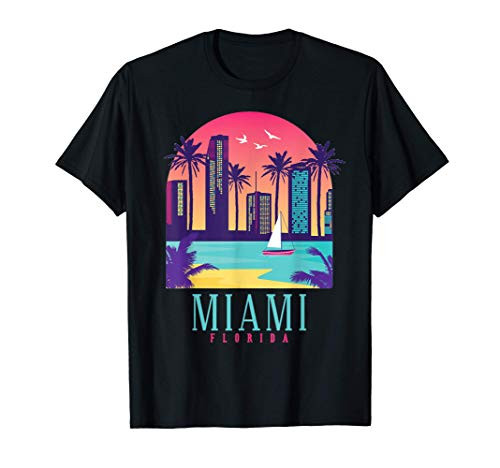 Miami Florida Vintage Retro Skyline Palm Trees Souvenir Gift T-Shirt