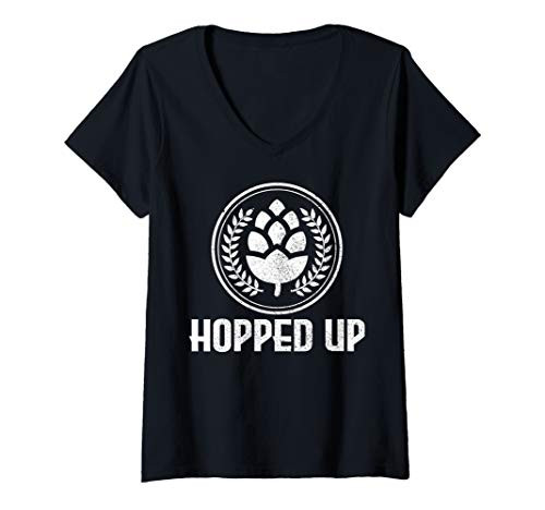 Womens Beer Hops Hopped Up Craft Beer Brewer Brewing Funny Gift V-Neck T-Shirt