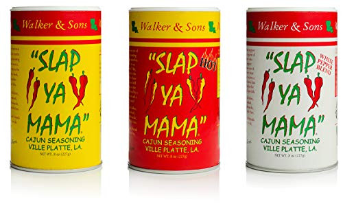 Slap Ya Mama All Natural Cajun Seasoning from Louisiana Spice Variety Pack 8 Ounce Cans 1 Cajun 1 Cajun Hot 1 White Pepper Blend