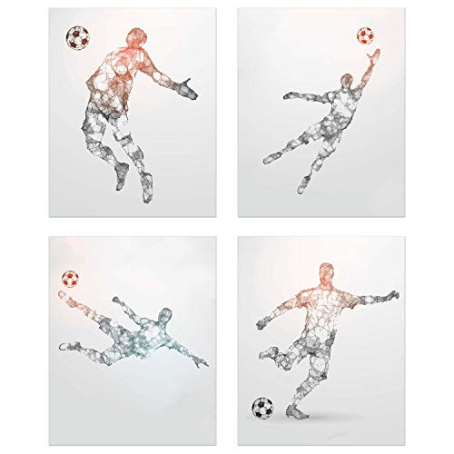 Summit Designs Soccer Geometric Wall Art Prints - Particle Silhouette  Set of 4 (8x10) Poster Photos - Man Cave- Bedroom Decor