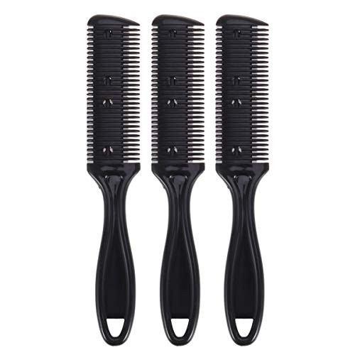 EXCEART 3pcs Razor Comb Trimmer Razor Dual Side Cutting Scissors DIY Hair Thinning Comb Slim Haircuts Cutting Tool For Long Or Short Hair -Black-