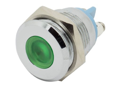 Alpinetech 16mm 5/8 inch Green 12V LED Metal Indicator Pilot Custom Dash Light Lamp