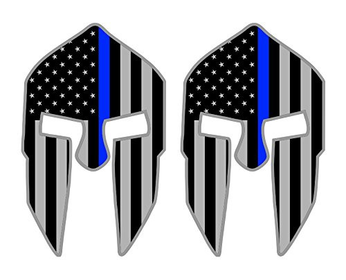 Pair - Spartan Helmet Vinyl Decals - Stickers Helmets Hard Hats Stealthy Police Black Ops American Flags Blue Line