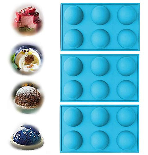 6 Holes Half Round Shape Silicone Mold? For Chocolate Cake Jelly Pudding Handmade SoapHalf Ball Sphere Silicone Cake Mold -3pcs-Blue-