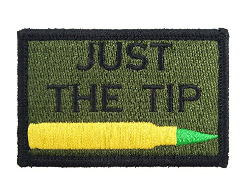 Morale Tags Just The Tip M855 Penetrator Funny Hook and Loop Fully Embroidered Patch -Green and Black-