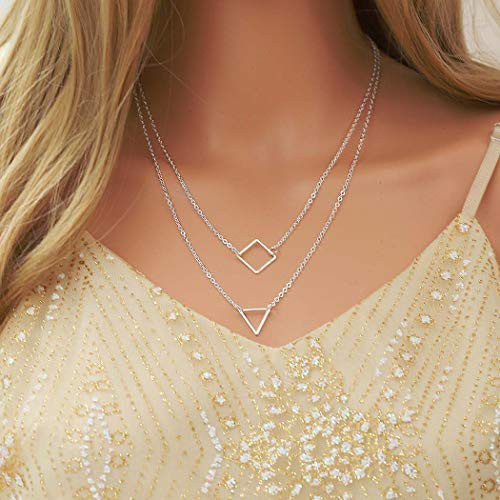 Fstrend Fashion Symbol Layered Necklace Dainty Triangle Chain Pendant Necklaces Jewelry for Women and Girls -Silver- Fstrend Fashion Symbol Layered Necklace Dainty Triangle Chain Pendant Necklaces Jewelry for Women and Girls -Silver-