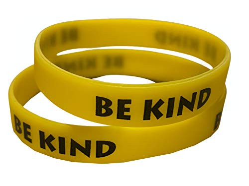 BE KIND 2 Pack Inspirational Motivational Yellow Adult Silicone Wristbands Bracelet