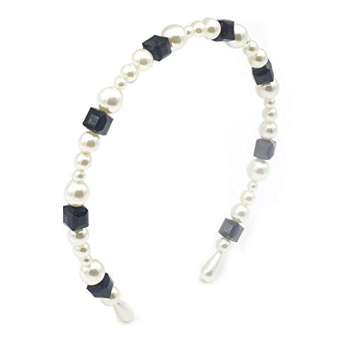 MHDGG Pearl Headbands for Women1 Pieces Elegant Bling White Faux Pearl Rhinestones Hairbands Bridal Hair Hoop Wedding Hair Accessories for Women for Birthday Valentines Day GiftsBlack