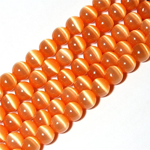 8mm Round Orange Cat Eye Beads Loose Gemstone Beads for Jewelry Making Strand 15 Inch -47-50pcs-