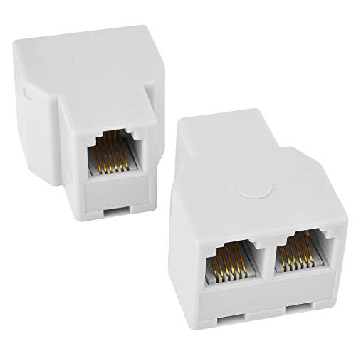 Phone Jack Splitter RJ11 6P4C 1 Female to 2 Female Phone Line Splitter White Telephone Splitter for Landline Fax Machine -2 Pcs-